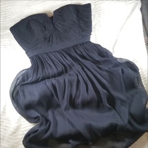 Like new. J. Crew Silk Chiffon strapless dress, navy blue, size 0